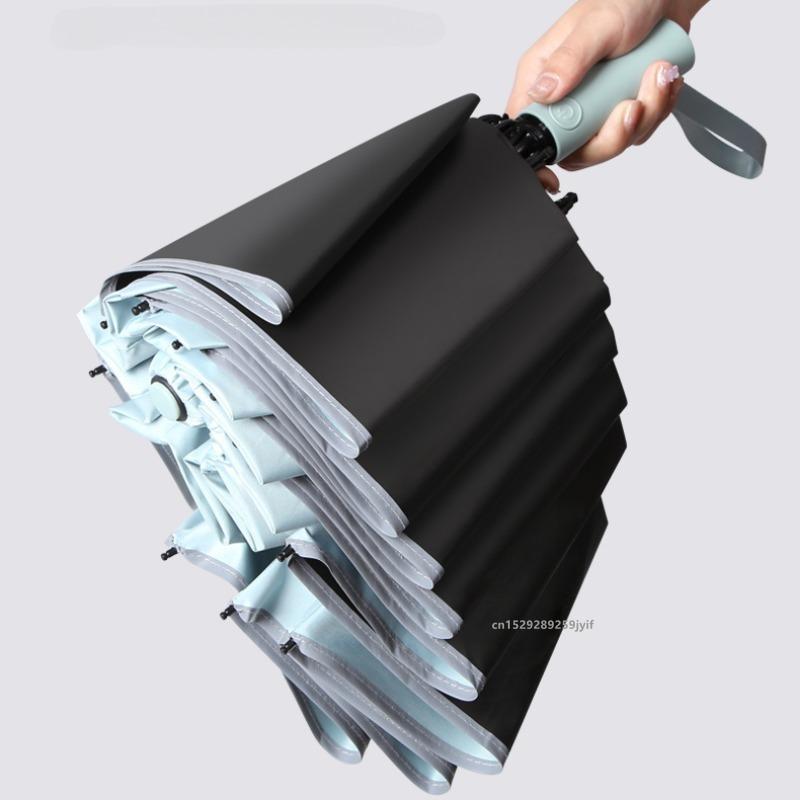 Fully Automatic Reverse Folding Blackout Umbrella with Reflective Stripe UV Blocking Sun Umbrella Double Bones Windproof Parasol
