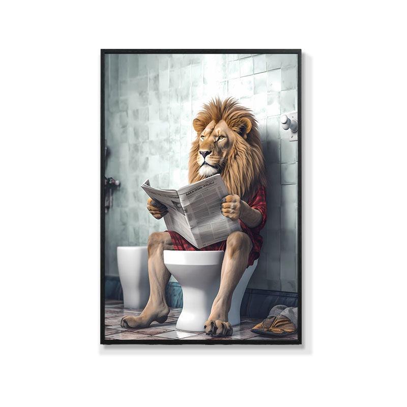 Retro Creative Animal Bathroom Canvas Painting Lion Cat Bar Toilet Bathroom Decoration Painting for Modern Living Room Asian Style Home Decor