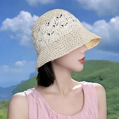 Breathable Sun Protection Hat Hollow Out Straw Hat Fashion Fisherman Hat  Outdoor Sunscreen