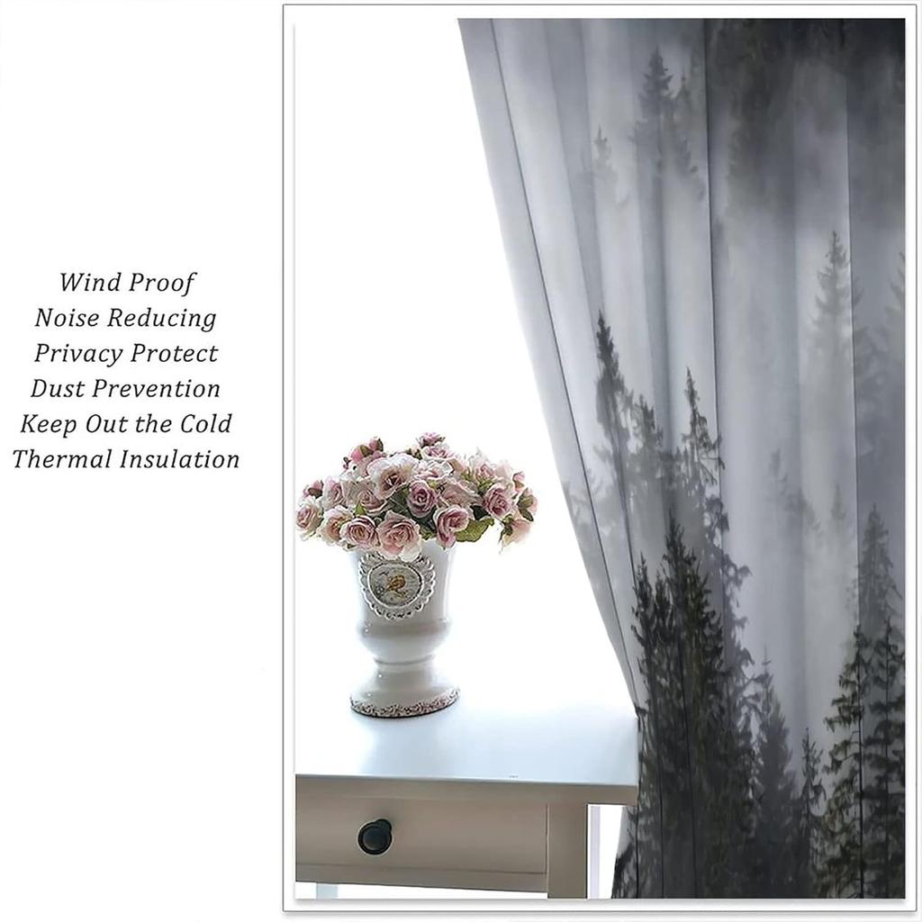 Nebeliger Wald Vorhänge Nebeliger Berg Stangentasche Kiefer Naturlandschaft Kunst Gedruckt Wohnzimmer Schlafzimmer Fenster Vorhänge 42x63 Zoll(10