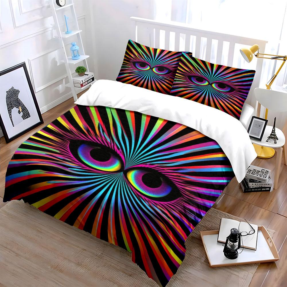 Colorful Optical Illusion Art Decor Soft Comfortable Duvet Cover Bedding Set Included 1*Duvet Cover & 2*Pillowcases, Gift