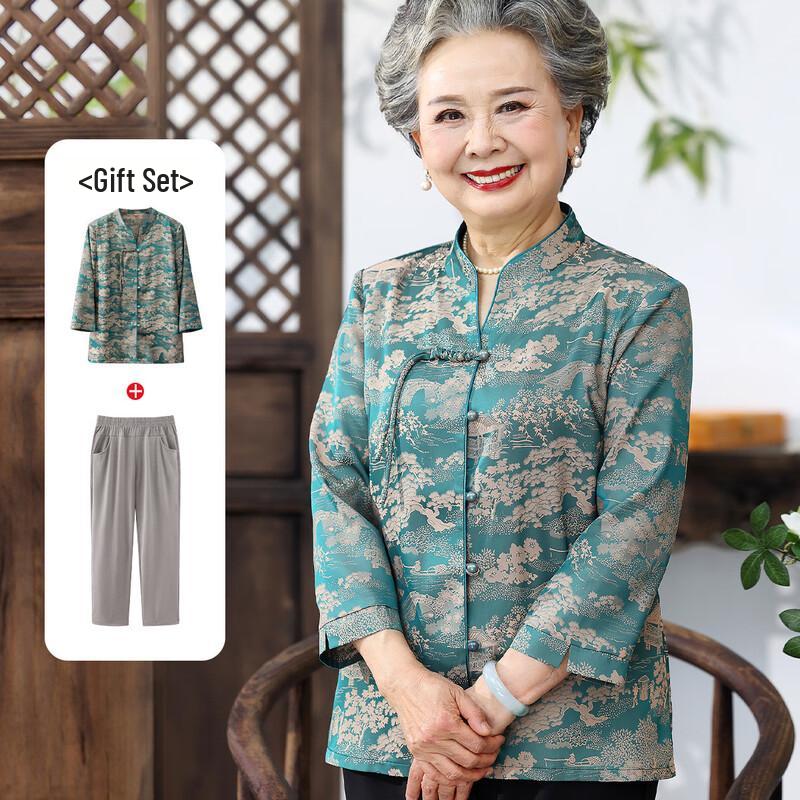 Grand Lady Women s Summer Stand Collar Shirt Set 4XL