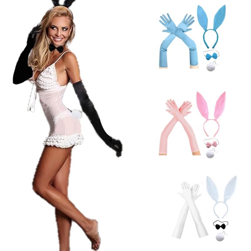 Rabbit Ears Headband Cosplay Costume Hairhoop Necktie Arm Gloves Party Headpiece Masquerades Headdress Animes Outfit