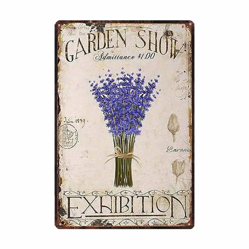 Lavender Metal Plate Flower Farmhouse Tin Signs Plaque Vintage Wall Art Poster Home Garden Decor 20x30cm