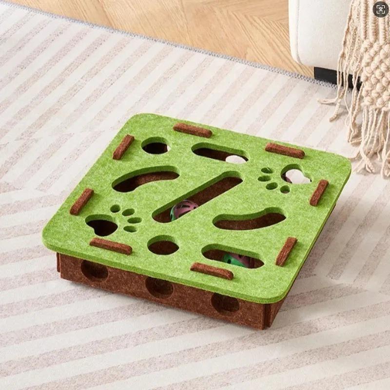 Cat Play Felt Box - Self-Entertainment Maze Toy with Scratching Board Durable Non-Shedding Fun for Bored Cats & Kittens