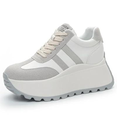 Top Quality 8cm Genuine Leather Platform Wedge Women Spring Autumn Chunky Sneakers Shoes Breathable Comfortable Vulcanize Boots