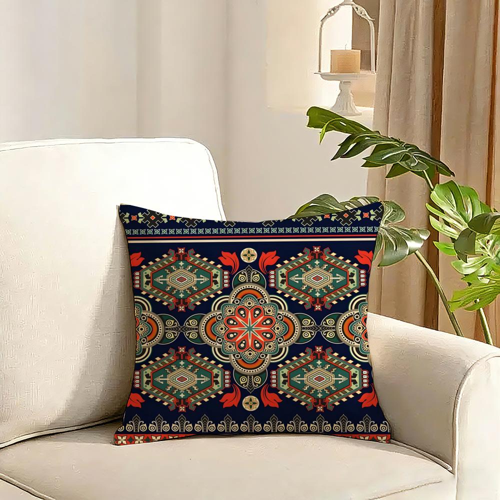 Red Ethnic style shading Cushion Cover Reversible Plush Pillow Cover Soft Fluffy Home Decor for Sofa Bedroom
