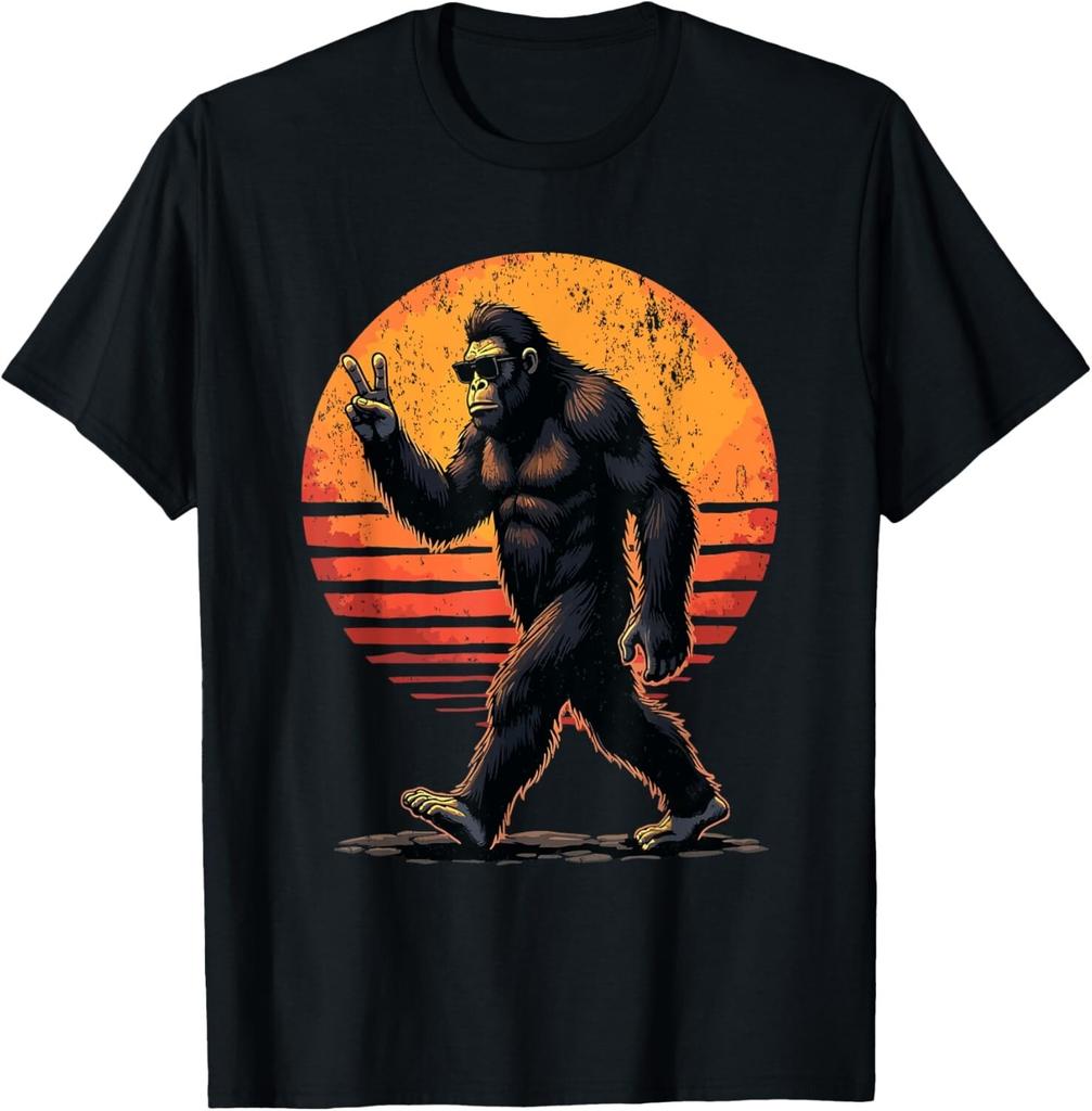 Peace Sign Bigfoot Sasquatch Sunset Graphic Funny Big Foot Gift Unisex T-Shirt