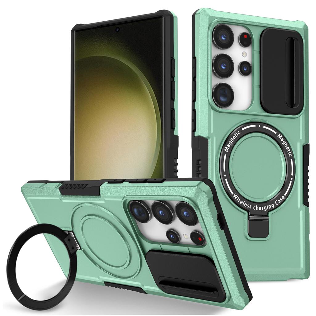 For Samsung Galaxy S24 Ultra Case PC+TPU Phone Cover with Lens Lid Magnetic Case