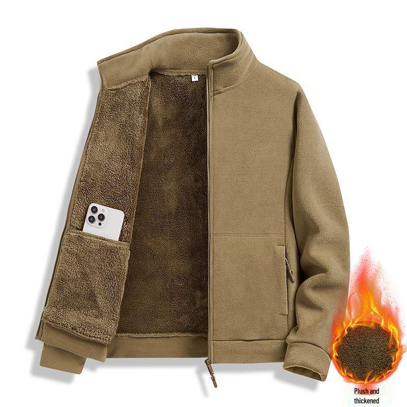 

Мужская утолщенная двухсторонняя флисовая куртка - Теплая куртка на флисовой подкладке из овечьей шерсти для осени и зимы XL (130-145 Jin) хаки
