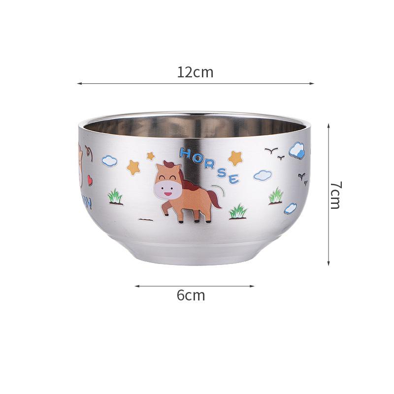 Desene animat Strat dublu Orez Ramen Boluri din oțel inoxidabil pentru copii Terci de tăiței Bol mic Bucătărie Veselă metalică Recipient pentru alimente