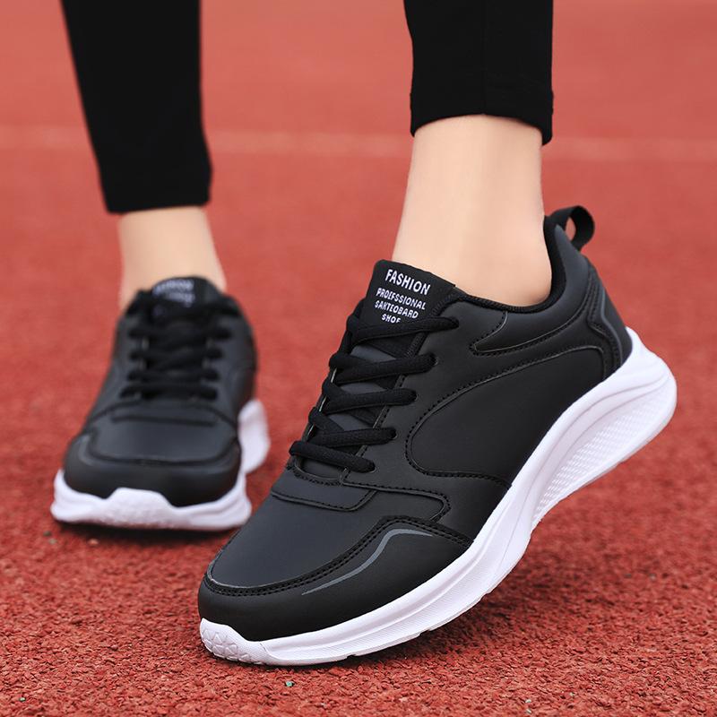 Leather surface outdoor running women's shoes flat-bottomed sports and leisure shoes women's little white shoes large size travel driving shoes