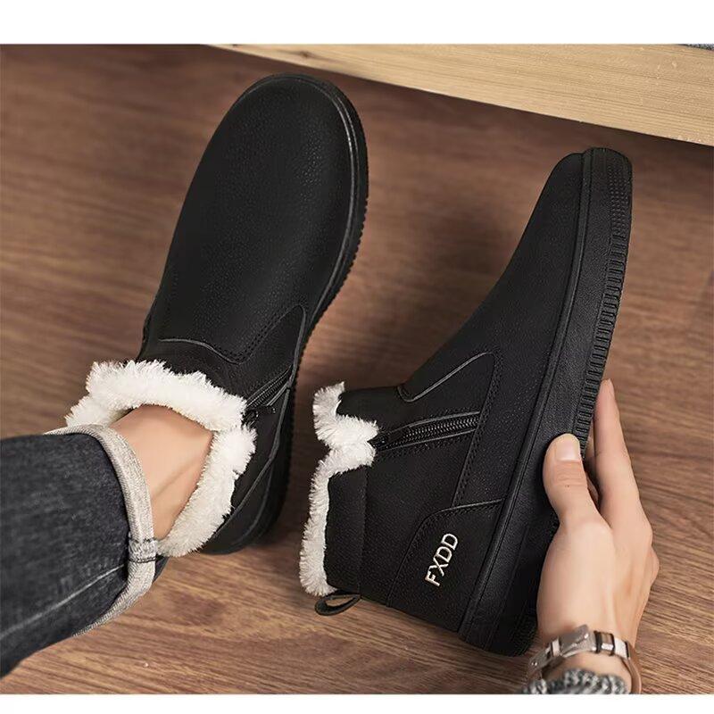 Sněhule pro muže Zimní s integrovanou kožešinou Vodotěsné a protiskluzové s tlustým fleecem Jednonohé vysoké bavlněné boty Teplé bavlněné boty