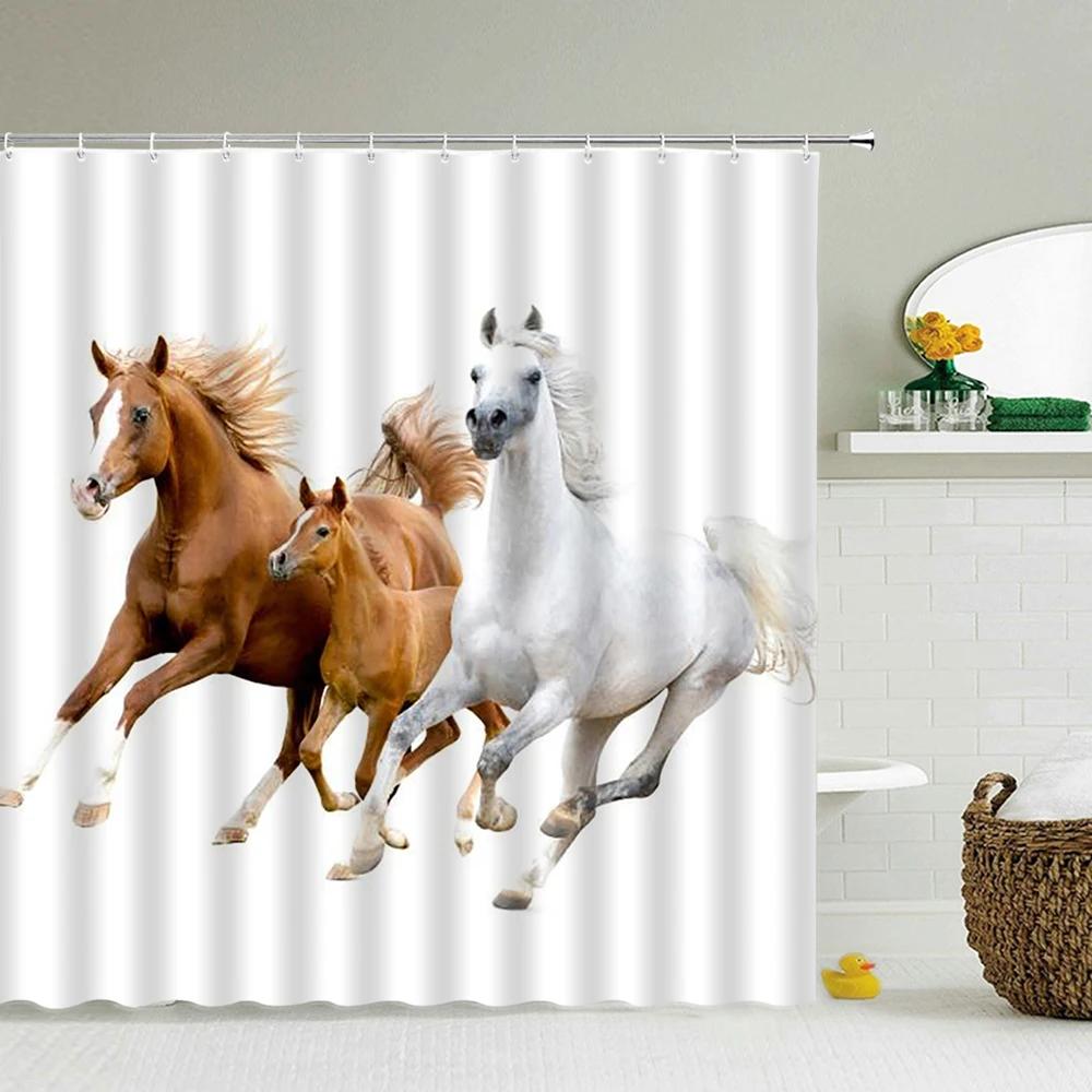 Horse Elephant Shower Curtain 3d Printing Waterproof Polyester Animals Bathroom Curtains 180*200CM Decoration With Hook Curtain