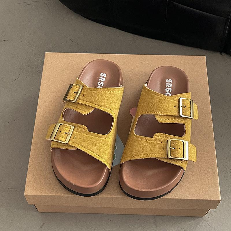 Casual fashion green slippers women's outer wear summer new thick-soled non-slip beach one-word sandals drag