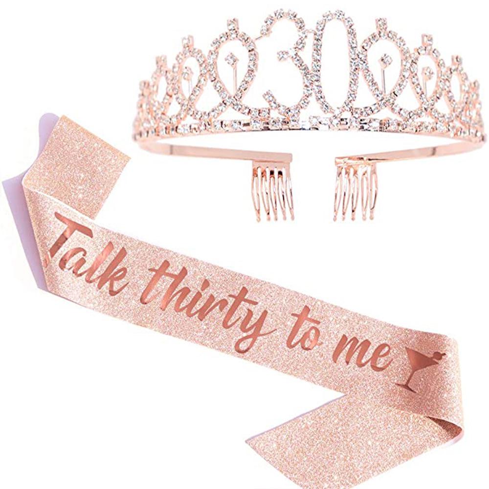 Set de Corona Brillante con Correa para el Hombro y Diadema para Niñas Cumpleañeras
