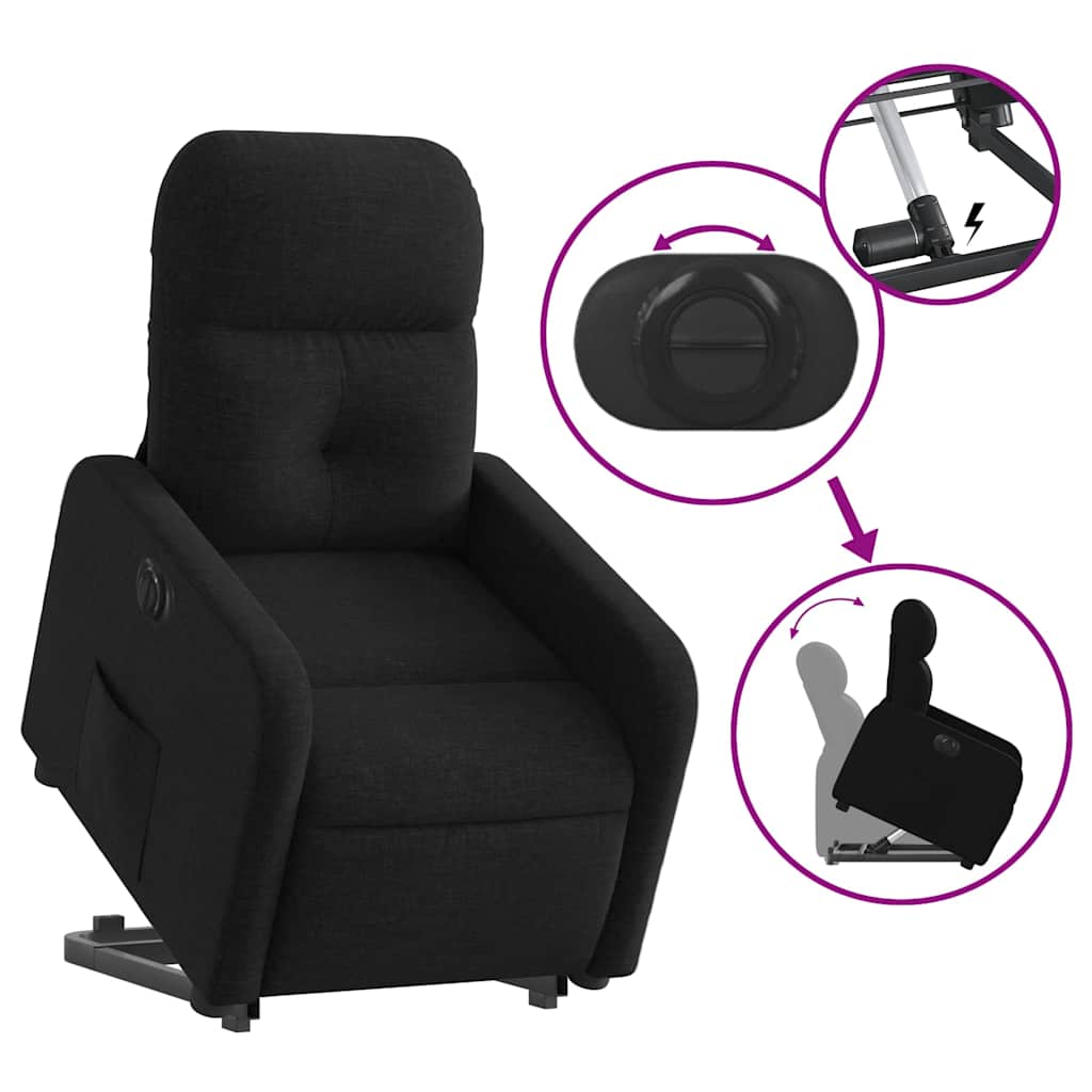 Electric Recliner Chair with Rising Function Black Fabric