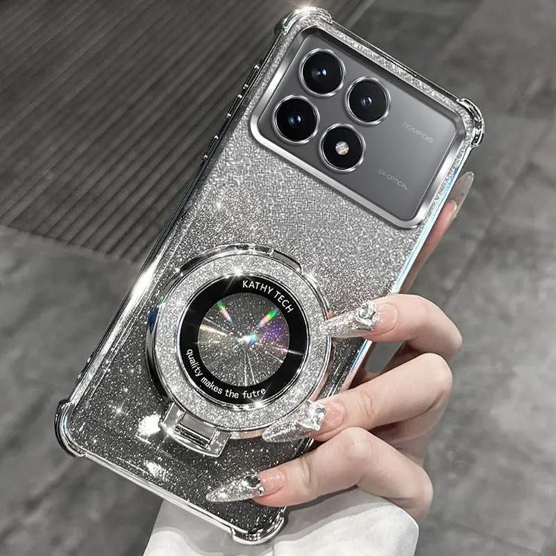 Magnetic Bracket Case Poco X6 Pro 5G,Luxury Stand Holder Case For Xiaomi Poco X6 F6 M6 Pro Shockproof Cover pocoX6pro Women Gift