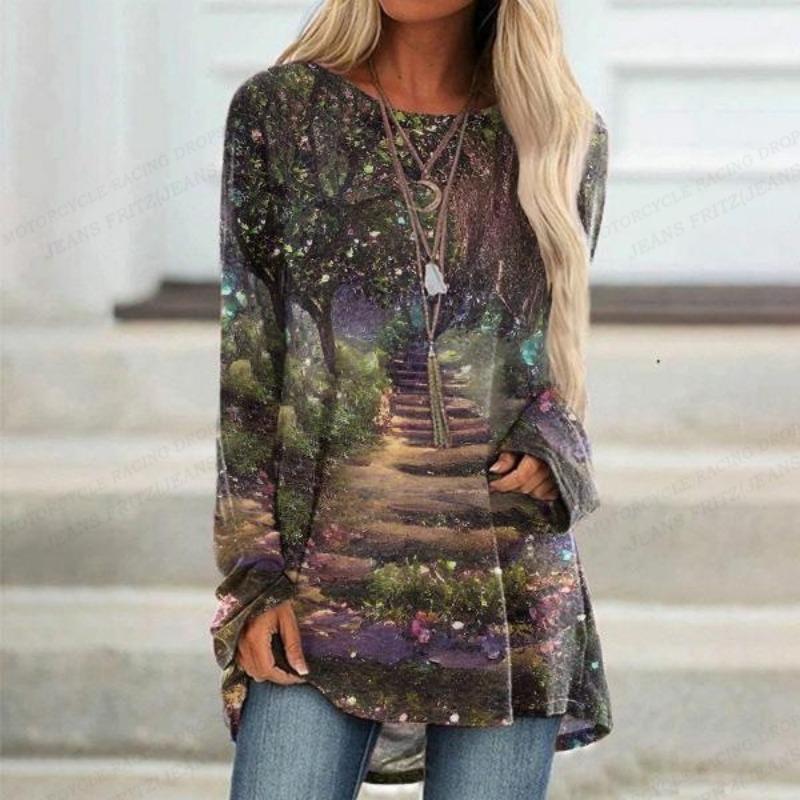 Women T-shirt Summer Floral Print  Fashion Long Sleeve Tshirt Essential Tops Tees Ladies Flower