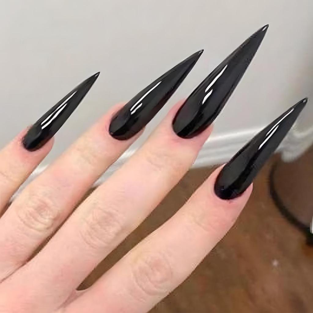 European & American Long Pointed Dark Series Wearable False Nails - Removable Solid Color Nail Art