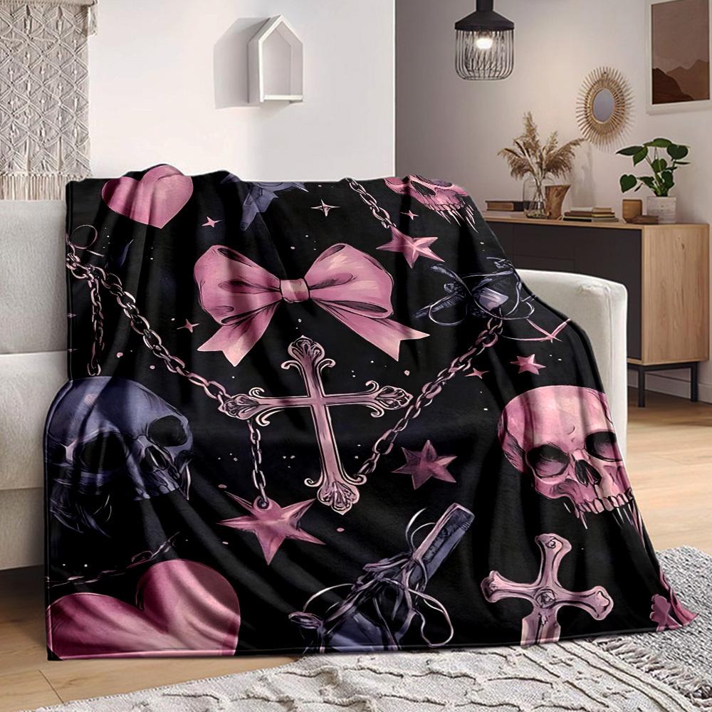 1pc Gothic Elements Print Blanket Lightweight Flannel Throw Blanket For Sofa, Bed, Living Room, Office, Outdoor Travel, Camping