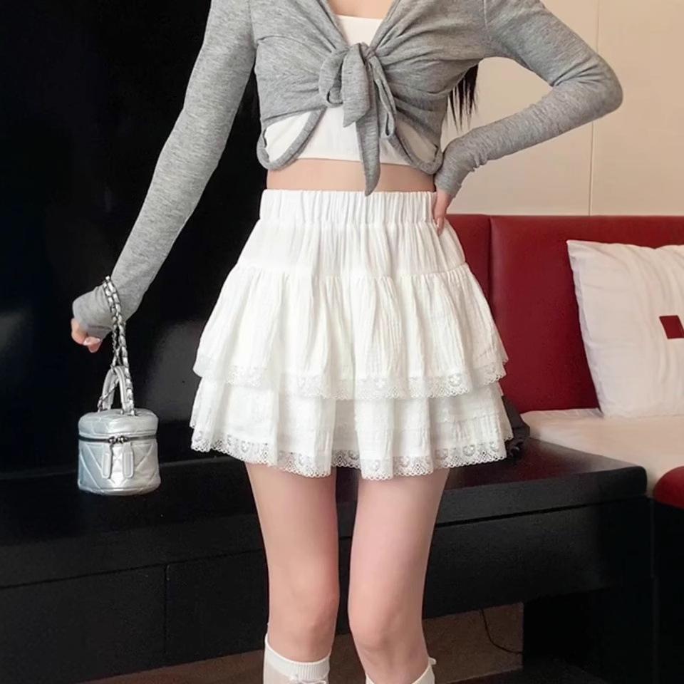 

2025 Spring/Summer Women s Black Ballet Style Midi Skirt with Lace Trim, A-Line, Tiered Petite Skirt M (Premium) білий