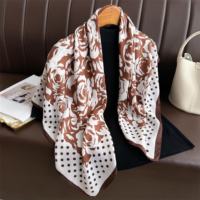 Polka dot camellia 91 large square scarf imitation silk versatile herringbone pattern shawl scarf retro printed headscarf scarf female