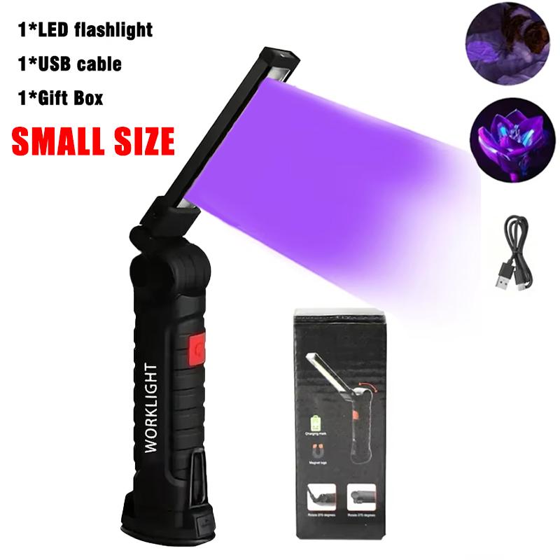 395nm LED UV Flashlight USB Rechargeable Foldable Lamp with Magnet Hook UV Light Ultraviolet for Pet Urine Detector Resin Curing