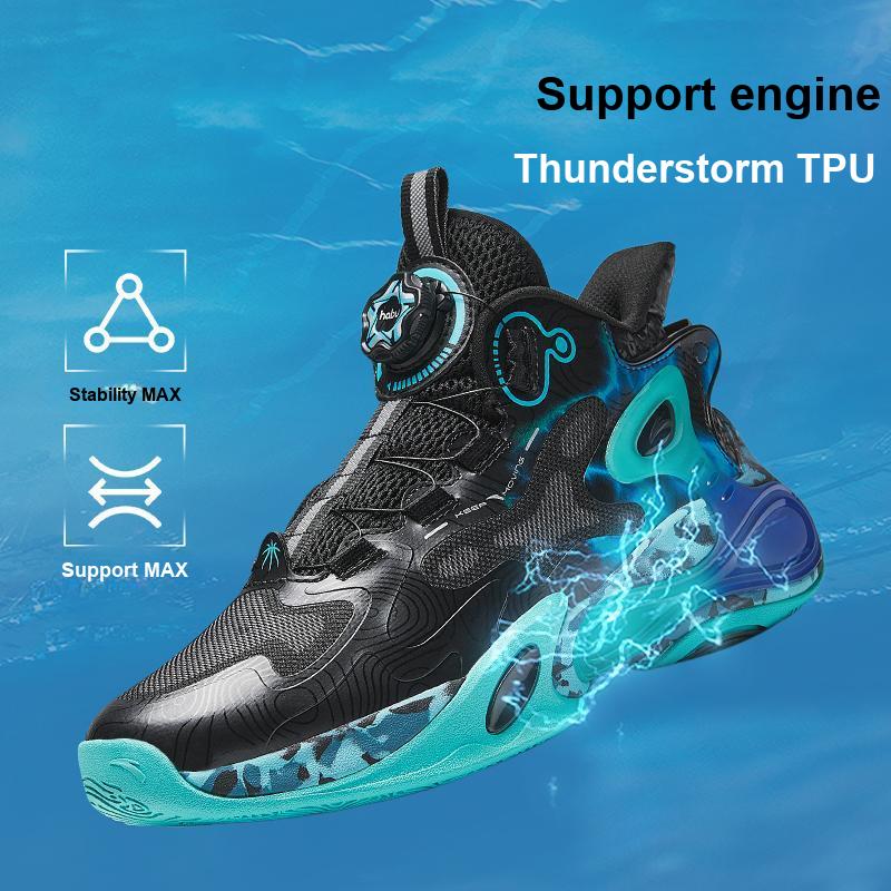 Anta Kids Thunderbolt Slip-On Rotating Buckle Non-Slip Wear-Resistant High-Top Basketball Shoes Men Basketball Shoes Black Green 312441107-1