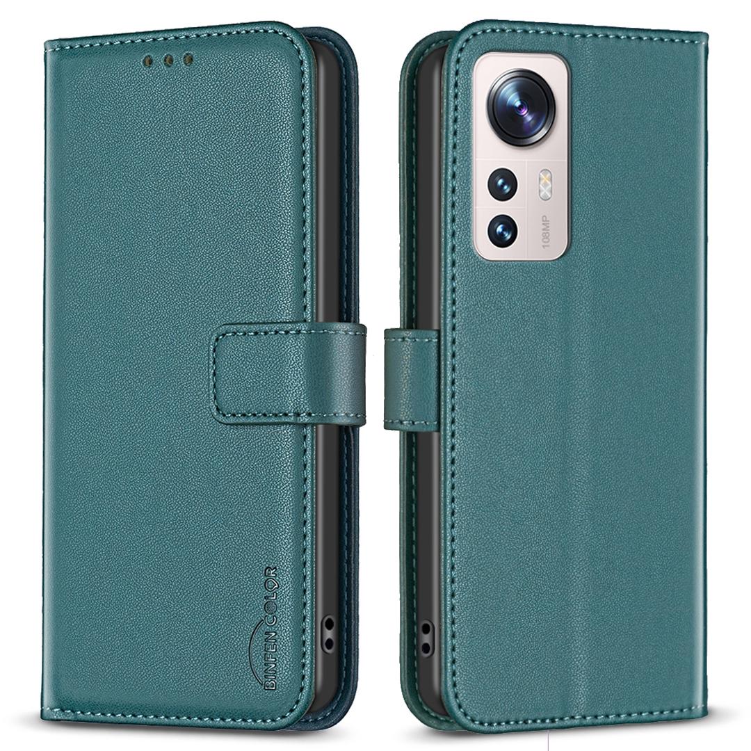 

BINFEN COLOR BF17 Leather Phone Cover for Xiaomi 12 Lite 5G Anti-drop Wallet Stand Case Green
