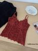 Gebürstetes warmes V-Ausschnitt-Camisole aus französischer Spitze mit Brustpolstern für Herbst & Winter