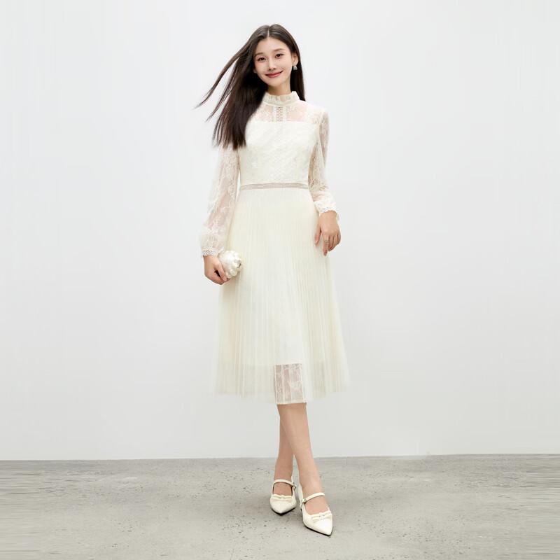 Elegant Lace Pleated A-Line Cinch-Waist Dress