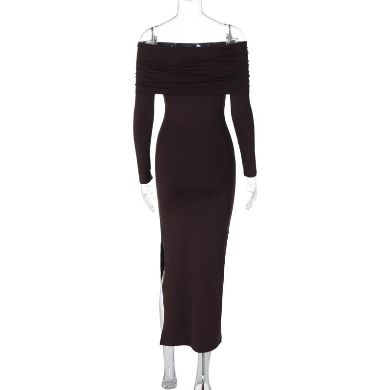 Women Spring Autumn Long Sleeves Dress Ladies Sexy One Piece Solid Full Length Dress