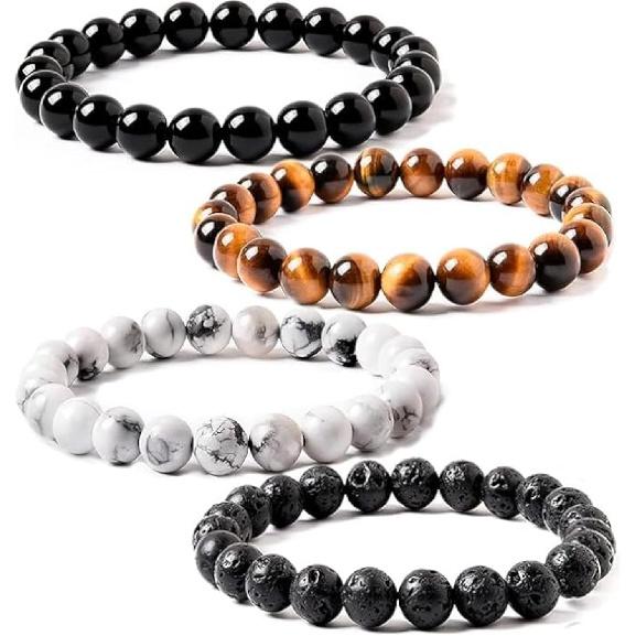 WFJ Obsidian Hämatit Dreifachschutz Armbänder Set - Tigerauge Perlen Natürlicher Stein Armband für Männer Frauen Edelstein (10 MM)