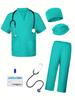 Roupas Engraçadas para Festa de Halloween Meninos Meninas Fantasia de Doutor Enfermeiro Infantil Top com Decote em V Calças Acessórios Conjunto Uniforme Médico Cirúrgico