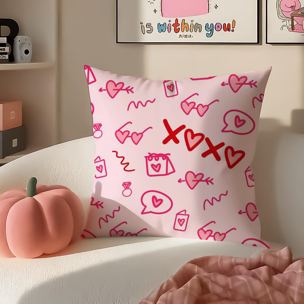 Sweet Graphic Element Lovely Heart Cushion Cover Pillowcase Short Plush Invisible Zipper Room Sofa Cushion Cover