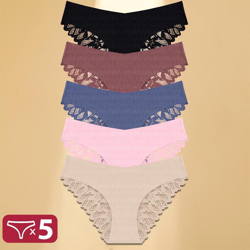 5 Teile/satz Transparente Spitze Floral Unterwäsche Nahtlose Dreieck Unterwäsche Sexy Eng Anliegende Höschen Für Frauen Bequeme Panty