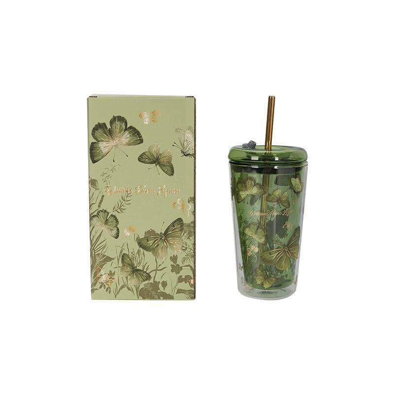 British Museum Butterfly Double-Layer Glass Straw Cup