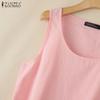 ZANZEA Women Casual Round Neck Solid Color Sleeveless Cotton Vest Tank Tops