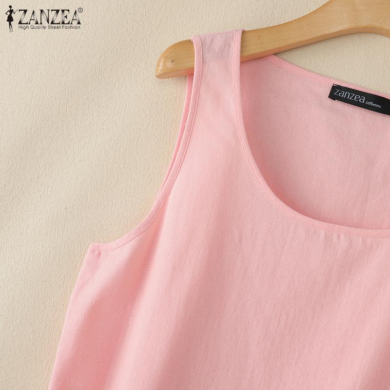 ZANZEA Women Casual Round Neck Solid Color Sleeveless Cotton Vest Tank Tops