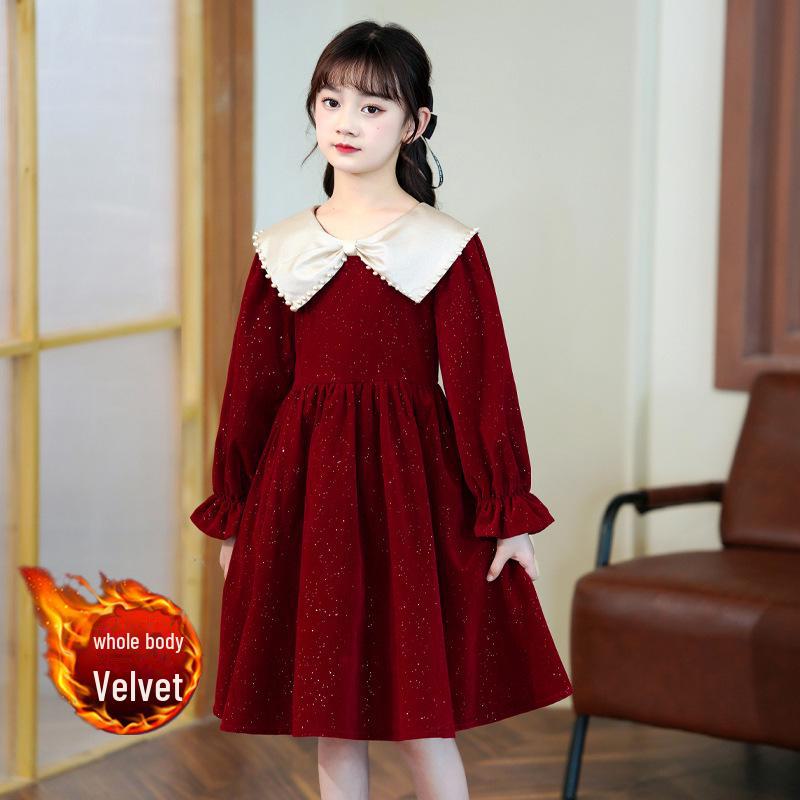 Stylish 2023 Autumn & Winter Girls' Long Sleeve Princess Dress with Velvet