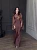 European & American Patchwork Flare Sleeve Satin Dress - Slim Fit, Autumn Style 2025