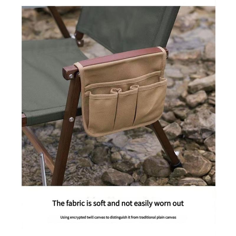 Outdoor Seat Organizers Bag with Triple Pockets Canvas Texture Effortlessly Attachments Foldable for Travel Storage