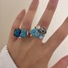 Stackable Glass Flower Ring Rhinestone Western Geometric Ring Fashion Turquoise Rings  Jewelry