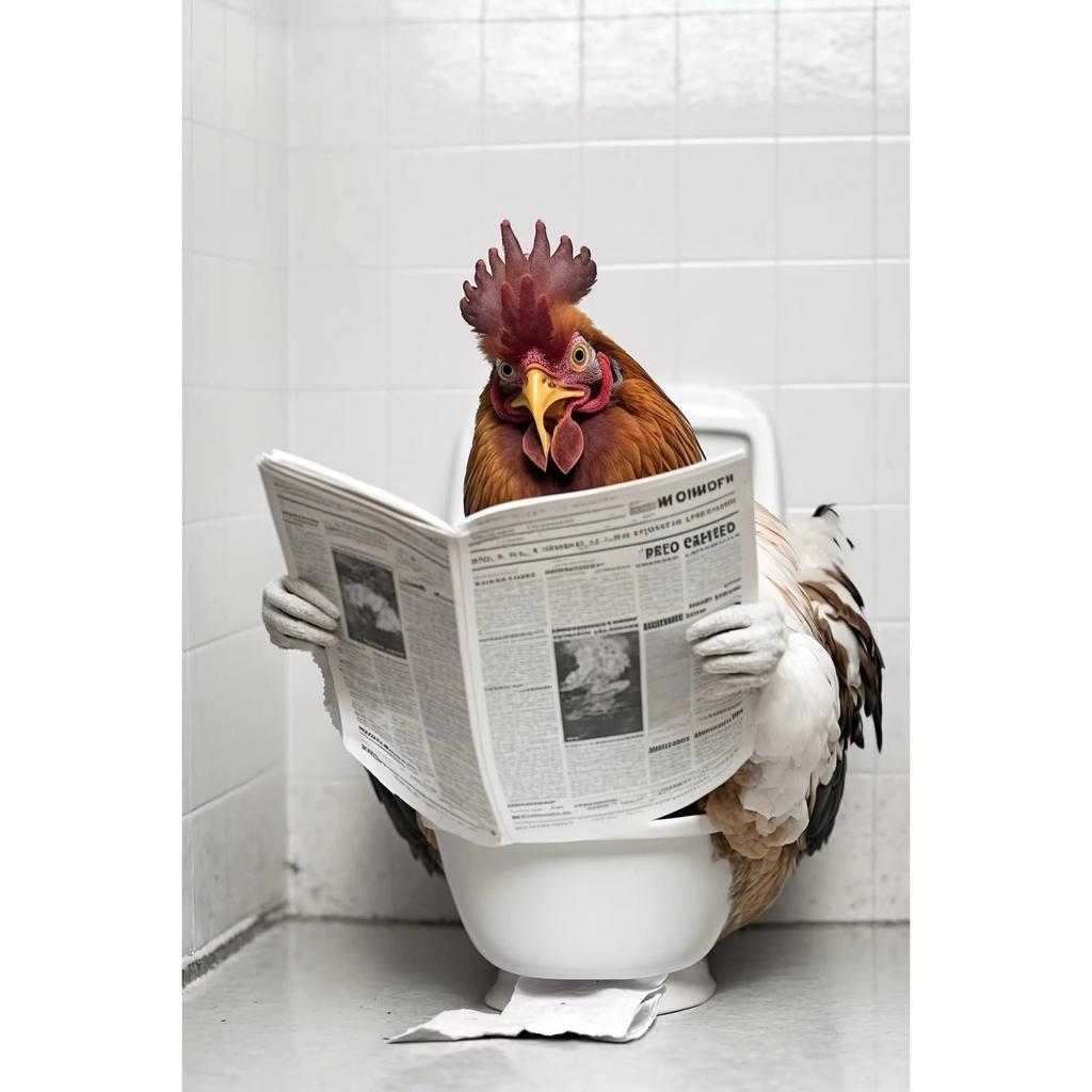 Funny Bathroom Humorous Animal Wall Canvas Paintings Decor Bear Dog Tiger Sitting On Toilet Reading Newspaper Poster Art Print