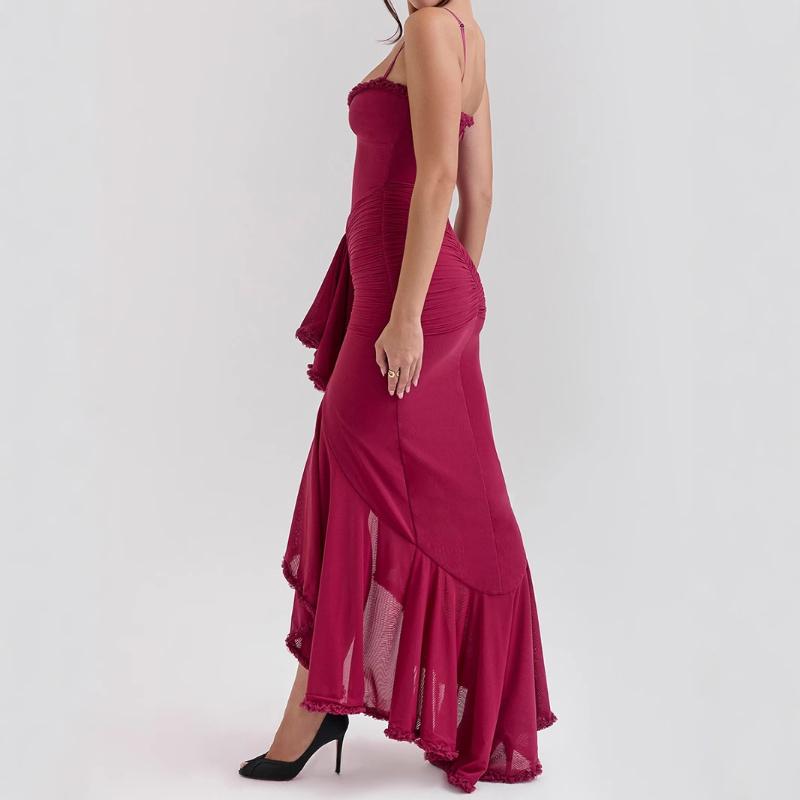 Evropské a americké sexy síťované šaty s podvazky, plisované, s nepravidelným designem pro ženy