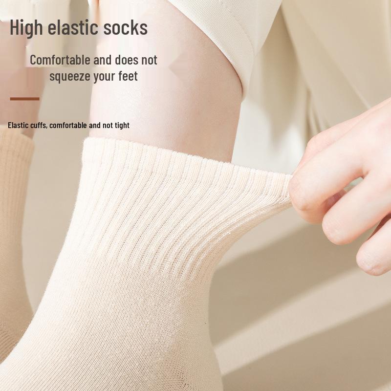 Women's Mid-Calf Pure Cotton Socks - Odor-Absorbing, Sweat-Wicking, Anti-Pilling for Spring & Summer