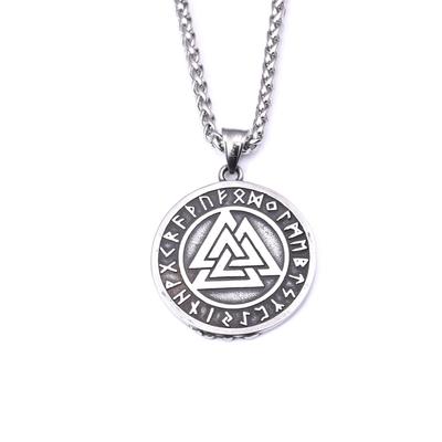 Nordic Stainless Steel Viking Odin Triangle Rune Round Pendant Necklace Men Jewelry 