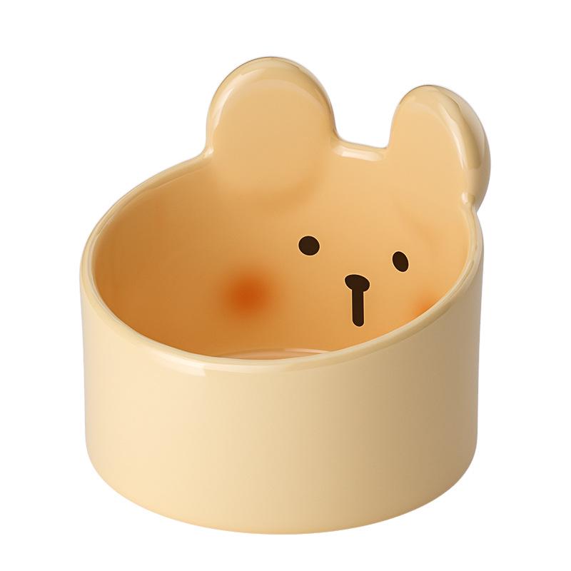 Cute Blush Bear Ceramic Pet Bowl - Slanted Large Diameter Bowl for Cats and Dogs