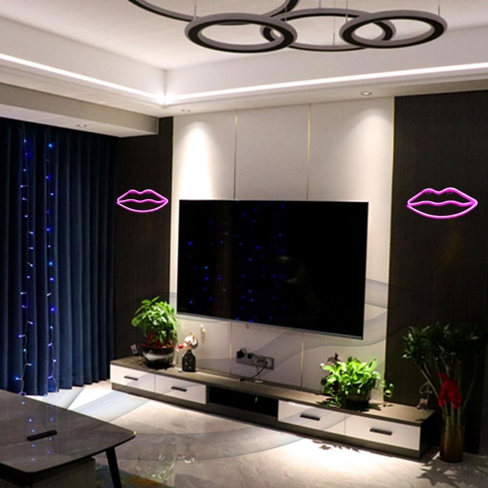 USB or Battery Powered LED Neon Sign Lip Shaped LED Light Romantic Neon Wall Sign  Home Decoration